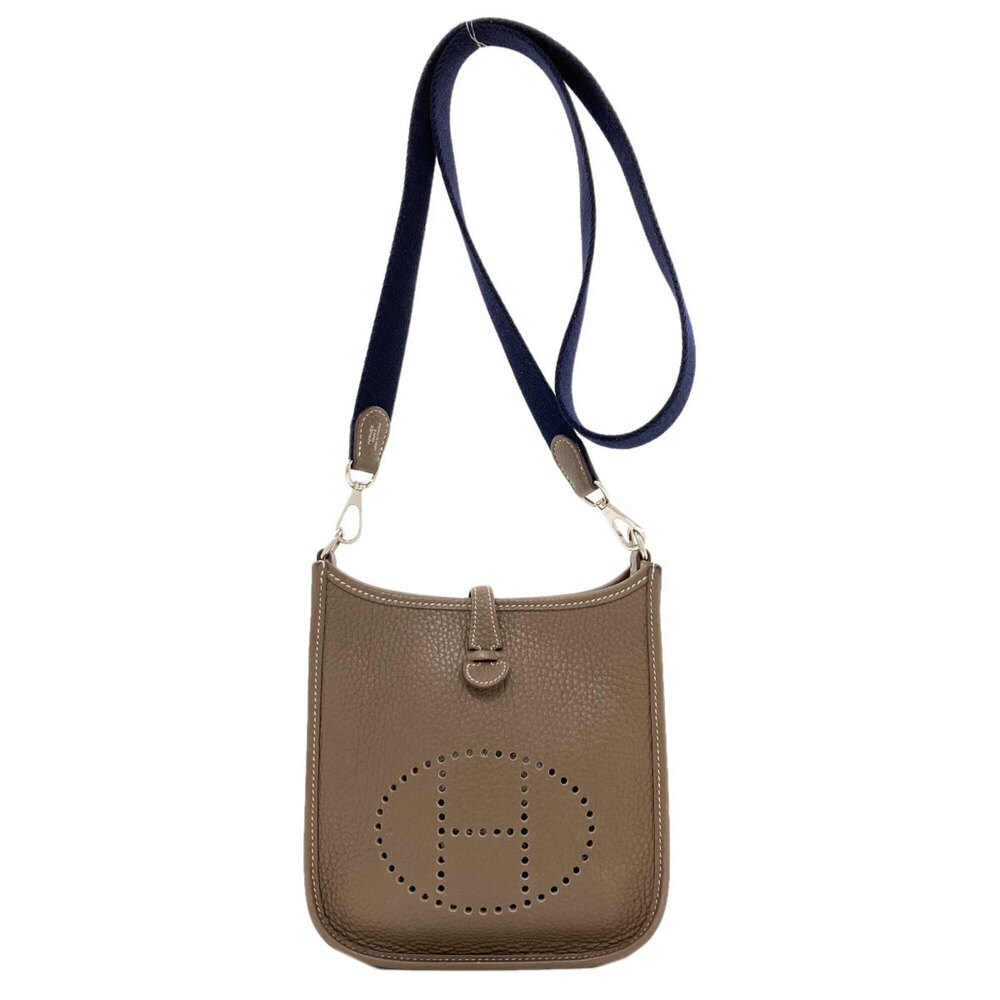 Hermes Evelyne TPM Etoupe Silver Hardware Shoulder Bag Taurillon Clemence Lea...